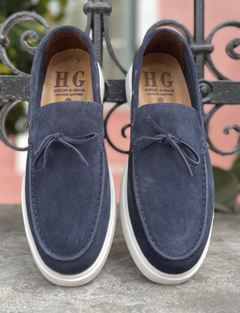 Huxley and Grace ανδρικά μπλε δερμάτινα loafers με κορδόνι HG174193 φωτογραφία